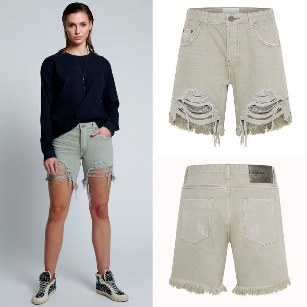 One Teaspoon Stevies Distressed Boyfriend Denim Shorts 25/ XS Boho Festival